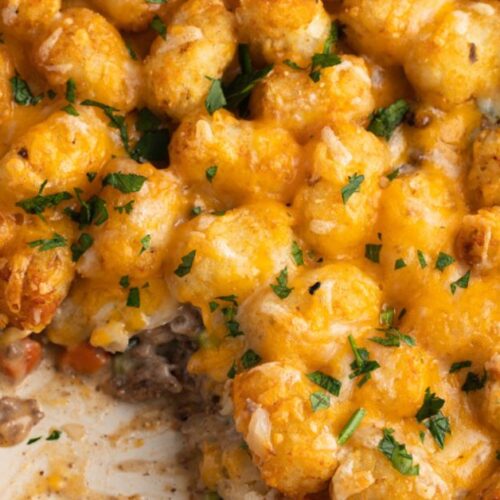 Comforting Tater Tot Casserole Packed with Ground Beef Herbs and Cheese 500x500 1