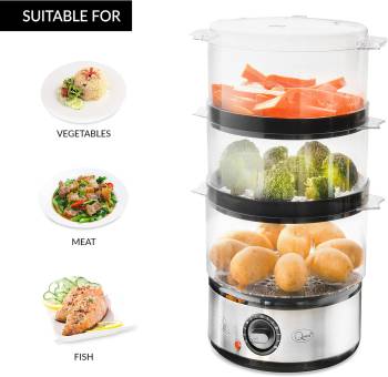 Quest 35220 3 Tier Food Steamer / 7.2 Litre/Compact Design / 3 Separate Compartments & Rice Bowl/Healthy Cooking Of Vegetables, Meats & Fish