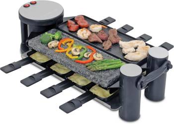 Swissmar KF-77073 Swivel 8-Person Raclette Party Grill with Granite Stone and Cast Aluminum Non Stick Grill Plate, Black