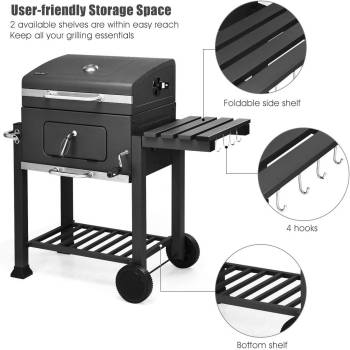 ADTEST Charcoal Grill, 3-in-1 Traditional BBQ Grill with 2 Wheels, Heavy Duty Carbon Grill with Height Adjustable Charcoal Tray, Non-Stick Rack