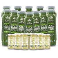 ALLWELLO Organic Cold Pressed Juice with Real Fruits and Vegetables 12 pack Juice Go Green 11.1 Fl Oz + 6 pack Ginger 2 Fl Oz (18 pack TOTAL) Gluten Free No Sugar Added. Improve your Immune System