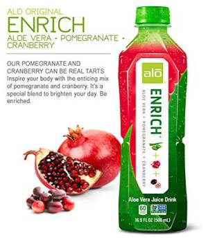 ALO Aloe Vera Juice Drink | ENRICH - Pomegranate + Cranberry | 16.9 fl oz, Pack of 12 | Plant-Based Drink with Real Aloe Pulp