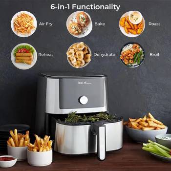 Instant Vortex Plus 6QT XL Air Fryer, 6-in-1, Broils, Dehydrates, Crisps, Roasts, Reheats, Bakes for Quick Easy Meals, 100+ In-App Recipes, Dishwasher-Safe