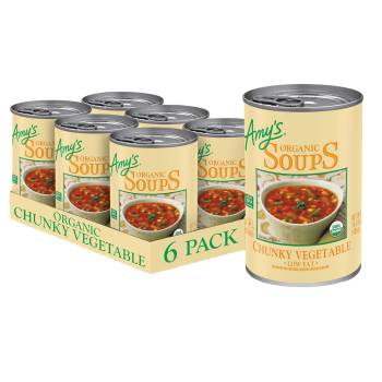 Amy’s Soup, Vegan Chunky Vegetable Soup, Gluten Free, Made with Organic Tomatoes, Carrots, Green Beans, Corn, Peas, Canned Soup, 14.3 Oz (6 Pack)