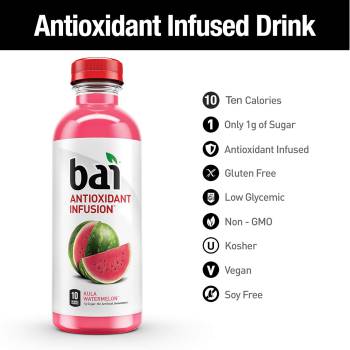 Bai Flavored Water, Kula Watermelon, Antioxidant Infused Drinks, 18 Fluid Ounce Bottle (Pack of 12)