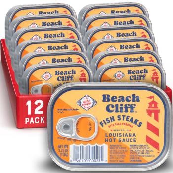 Beach Cliff Wild Caught Fish Steaks in Louisiana Hot Sauce, 3.75 oz Can (Pack of 12) - 15g Protein per Serving