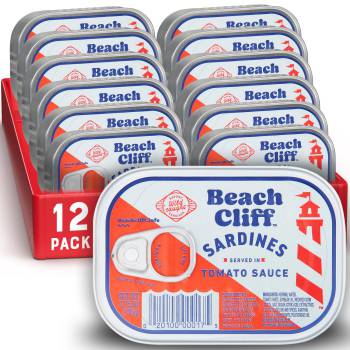 Beach Cliff Wild Caught Sardines in Tomato Sauce, 3.75 oz Can (Pack of 12) - 16g Protein per Serving - Gluten Free, Keto Friendly - Great for Pasta