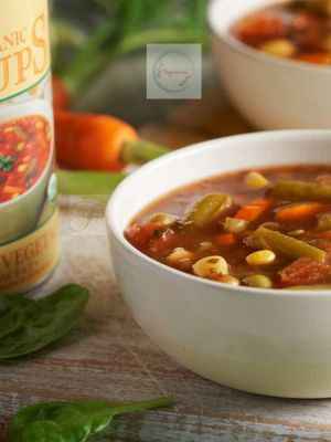 Canned soup may be condensed or uncondensed; it is typically a staple food in liquid form