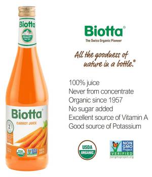 Biotta Organic Carrot Juice - 100% Juice Superfood For Optimal Eye Health, Immune Support & Excellent Source of Vitamin A & Good Source of Potassium