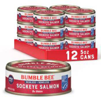 Bumble Bee Skinless & Boneless Salmon in Water, 5 oz Can (Pack of 12) - Wild Caught Sockeye Salmon - 21g Protein per Serving - Gluten Free, Kosher