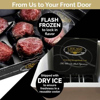 Chicago Steak Angus 8 piece Steak Set- Have a Taste of Prime Beef! - Gourmet Steak Sampler -Includes 2 Black Angus Complete Trim Filet Mignon Steaks