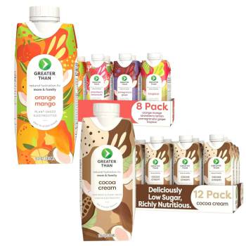 Greater Than Lactation Supplement Support, Coconut Water, Vitamins & Electrolyte Drink for Breastfeeding, Breast Milk & Immune Support, Variety Pack & Cocoa Cream