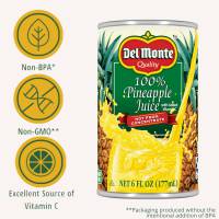 100% Pineapple juice, not from concentrate, 24 6oz cans of DEL MONTE Pineapple Juice 100% Juice. Perfect for smoothies and beverage recipes