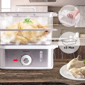 Duronic Electric Food Steamer FS87, Vegetable Steamer with Rice Bowl, 3 Tier Rice Steamer, Food Steamers with Timer