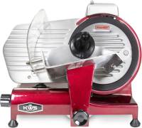 KWS MS-10XT Premium 320W Electric Meat Slicer 10-Inch in Red with Non-sticky Teflon Blade, Frozen Meat/Deli Meat/Cheese/Food Slicer Low Noises Commercial