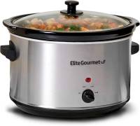 Elite Gourmet Stainless Steel Slow Cooker, Dishwasher-Safe with Tempered Glass Lid, Cool-Touch Handles, Removable Stoneware Pot