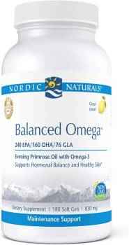 Nordic Naturals Pro Balanced Omega, Lemon - 180 Soft Gels - 500 mg Omega-3 + 800 mg Evening Primrose Oil - Healthy Skin, Hormonal Balance - Non-GMO