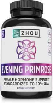 Zhou Nutrition Evening Primrose Oil Capsules, Supports Hormone Balance for Women, PMS and Menopause Support, Cold Pressed, Lab Verified and Hexane Free