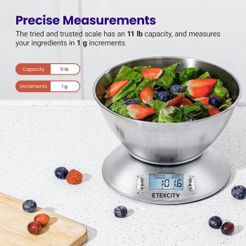 Etekcity Food Kitchen Scale with Bowl, Digital Weight Scale for Food Ounces and Grams, Cooking and Baking, Timer, and Temperature Sensor, 2.06 QT