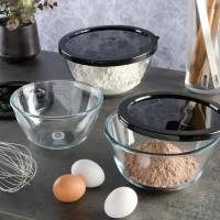 Babish Glass Mixing Bowl Set with Lids, 3-Piece