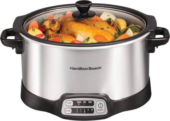 Hamilton Beach 33662 Programmable Slow Cooker with 6 Quart Stovetop-Safe Sear & Cook Crock, Silver