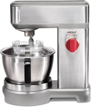 Wolf Gourmet High-Performance Stand Mixer, 7 qrt, with Flat Beater, Dough Hook and Whisk, Brushed Stainless Steel (WGSM100S)