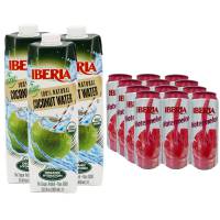 Iberia Watermelon Juice Drink, 16.57 Fl Oz (Pack of 12) + Iberia 100% Pure Organic Coconut Water, 1 Liter, 33.8 Fl Oz