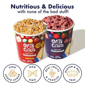 Gluten Free Instant Oatmeal Cups – Quick Oats, Low Sugar, Allergen Free, Non-GMO, Made with Real Dried Fruit - 2 Flavor Variety (12 Pack) Apple & Berry