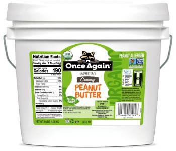 Once Again Organic Creamy Peanut Butter, 9lbs (same as 9 jars) - Salt-Free, Unsweetened - USDA Organic, Gluten Free Certified, Vegan, Kosher