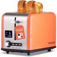 Peach Street Slice Toaster Compact Bread Toaster with Digital Countdown, Wide Slots, Auto-Pop Stainless Steel, 6 Browning Levels, Removable Crumb Tray