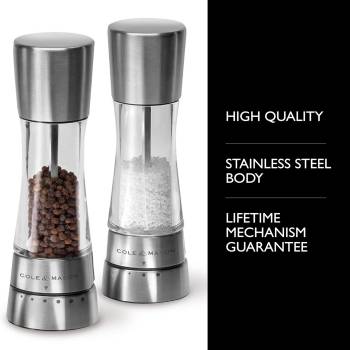 COLE & MASON Derwent Salt and Pepper Grinder Set - Stainless Steel Mills Include Gift Box, Gourmet Precision Mechanisms and Premium Sea Salt and Peppercorns