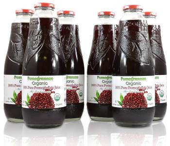 BLUE RIBBON, 100% Pomegranate Juice - USDA Organic Certified - Glass Bottle (6 Pack) No Sugar, No Artificial Colors, No Preservatives, No Flavors Added