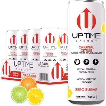 UPTIME – Original Citrus - Zero Sugar (12 Pack), Premium Energy Drink, 12oz Cans, Natural Caffeine, Sparkling, Natural Flavors, 5 Calories