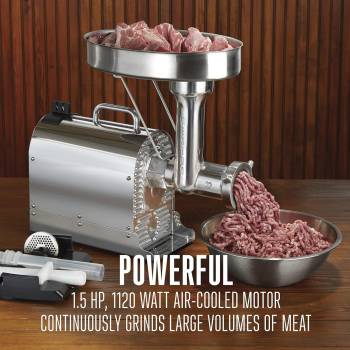 Weston Pro Series Electric Meat Grinder, Commercial Grade, 1120 Watts, 1.5 HP, 14lbs. Per Minute, Stainless Steel (10-2201-W)