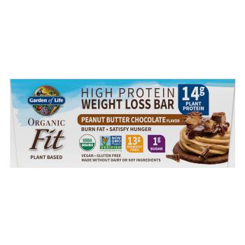 Garden of Life High Protein Bars for Weight Loss - Organic Fit Bar - Peanut Butter Chocolate (12 per carton) - Burn Fat, Satisfy Hunger and Fight Cravings