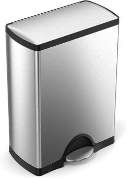 simplehuman Rectangular Dual Compartment Recycling Kitchen Step Trash Can, 46 Liter, Brushed Stainless Steel