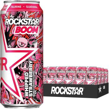 Rockstar Boom Energy Drink, Whipped Strawberry, with Caffeine and Taurine, 16oz Cans (24 Pack) (Packaging May Vary)