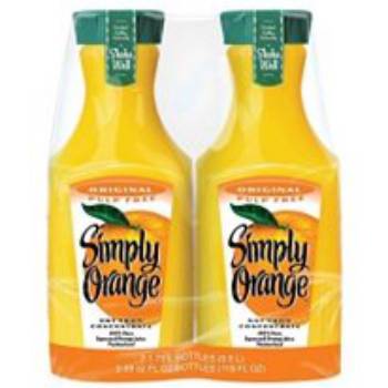 Simply Orange Twin Pack - 2/59oz Bottles. A delicious orange juice with a taste that's the next best thing to fresh-squeezed