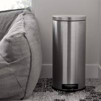 NINESTARS AMZ-CB-SOT-30-1/5-1 CB-SOT-30-1/5-1 Step-on Trash Can Combo Set, 8 Gal 30L & 1.2 Gal 5L, Stainless Steel Base (Round, Lid)