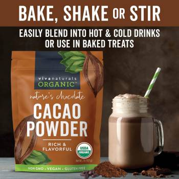 Viva Naturals Organic Cacao Powder, 2lb - Unsweetened Cocoa Powder With Rich Dark Chocolate Flavor, Perfect for Baking & Smoothies - Certified Vegan