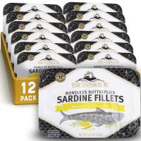 Brunswick Wild Caught Sardine Fillets in Mustard & Dill Sauce, 3.75 oz Can (Pack of 12) - 17g Protein per Serving - Gluten Free, Keto Friendly