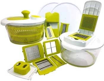 The compact design of the vegetable chopper lets you choose from 3 interchangeable blades and cut seeds