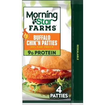 MorningStar Farms Meatless Chicken Patties, Plant Based Protein Vegan Meat, Frozen Meal, Buffalo, 10oz Bag (4 Patties)