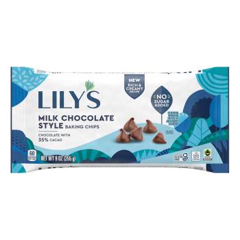 LILY'S Milk Chocolate Style No Sugar Added, Baking Chips Bag, 9 oz