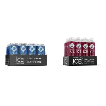 Sparkling Ice +Caffeine Blue Raspberry Sparkling Water (Pack of 12) and Sparkling Ice Black Cherry Sparkling Water (Pack of 12)