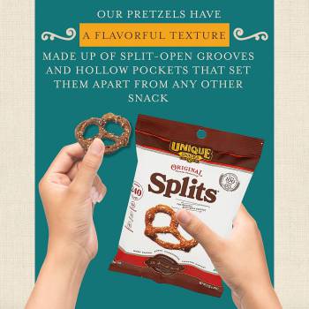 Unique Snacks Original Splits Pretzels, Delicious Homestyle-Baked Snack Bag, OU Kosher, and Non-GMO Food, No Artificial Flavor, 2.12 Oz. Bag, Pack of 12