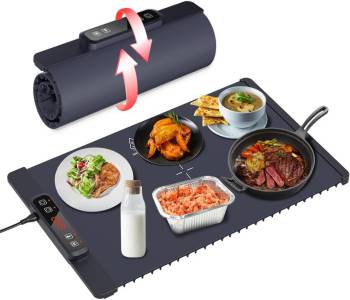 Electric Warming Tray, Full Surface Heating Food Warming Mat, Portable Foldable Silicone Warmer, 5 Adjustable Temperature Settings and 4 Timer Function