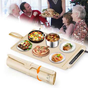 Food Warming Mat Electric Tray: Adjustable Silicone Heating Pad with 3 Temperature Settings 4 Timer Function Portable Roll Up Hot Plate for Buffets Party