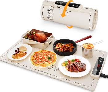 Portable Food Warming Mat for Food: Electric Real-Time Temp Display Food Warmers for Parties, Buffets, Gatherings, 5 Temp Levels, Timer, Auto Shut-Off