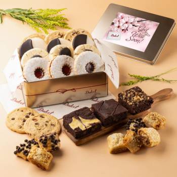 Dulcet Gift Baskets “Get Well Soon” Assortment Tin Box- Delicious Gourmet Confection Gift Set - Variety Of Freshly Baked Cookies